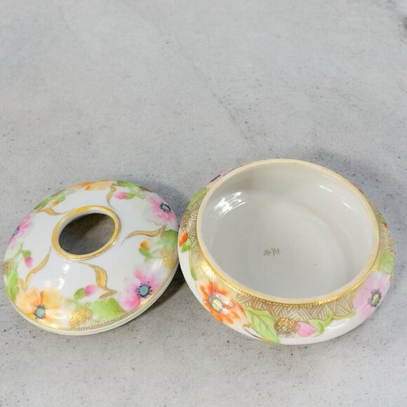 Antique Nippon Hand Painted Dresser Jar Container Hair Holder Textured Canister - Picture 2 of 16